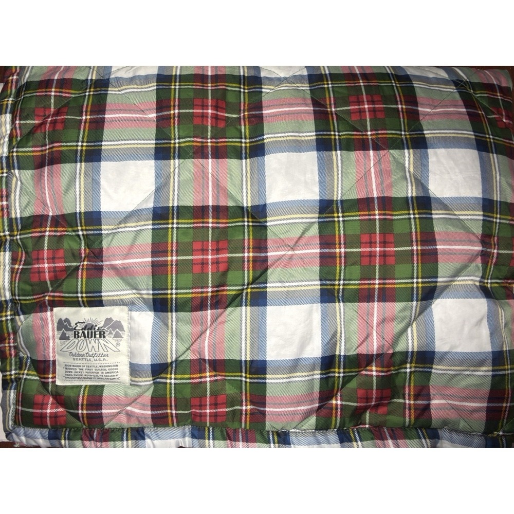 Eddie Bauer Throw Blanket Down Holiday Plaid Sherpa Puffer Camping Packable
